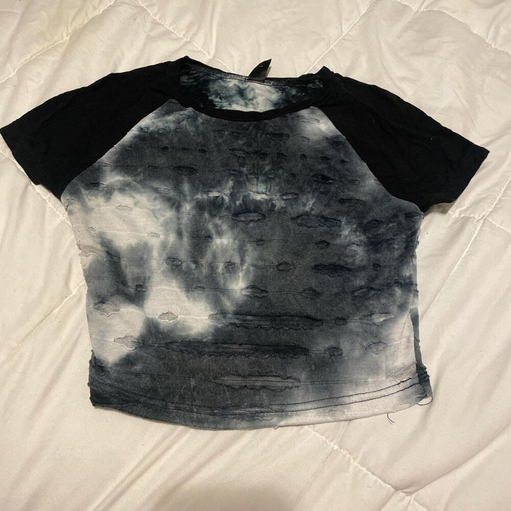 Women's Black and Grey Crop-top